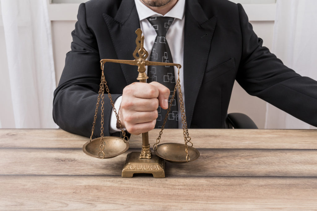 The scales of justice in a lawyer's office
